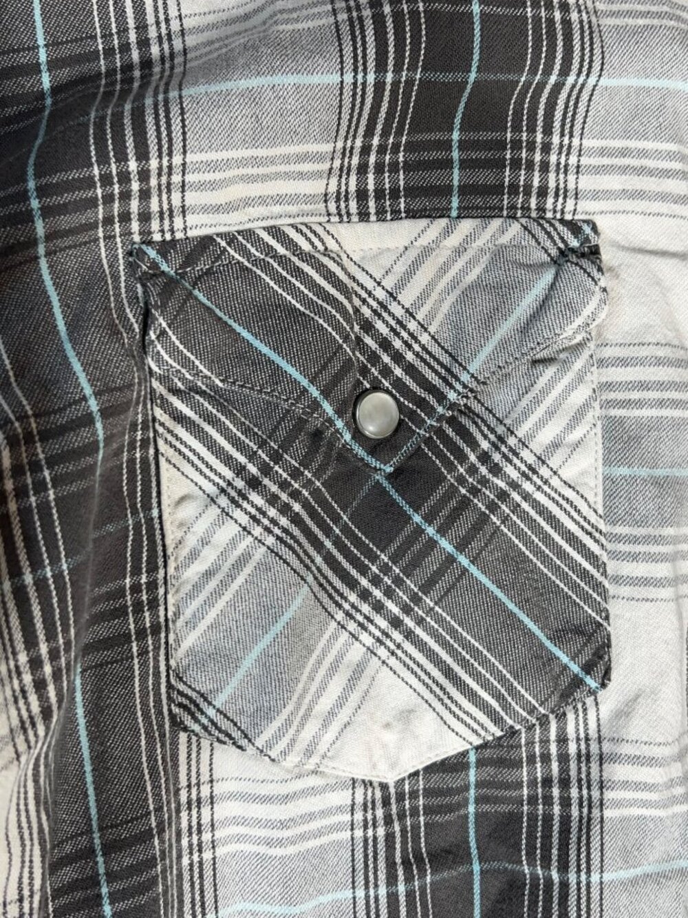 American Eagle Western Pearl Snap Shirt Gray Plaid Pocket Slim Fit XL - Picture 2 of 4